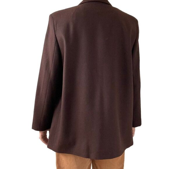 Vintage 80s Womens Brown Wool Oversized Preppy Dark Academia Blazer Sz L - Picture 4 of 10